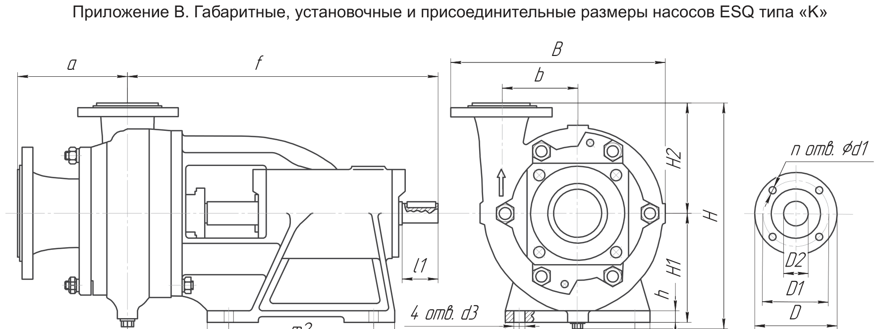 Приложение В. Габаритные, установочные и присоединительные размеры насосов